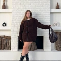 Düğme Detay Teddy Oversize Ceket Kahverengi