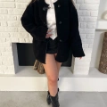 Düğme Detay Teddy Oversize Ceket Siyah