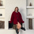 Düğme Detay Teddy Oversize Ceket Bordo