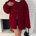 Düğme Detay Teddy Oversize Ceket Bordo