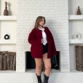Düğme Detay Teddy Oversize Ceket Bordo