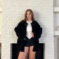 Düğme Detay Teddy Oversize Ceket Siyah