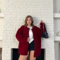 Düğme Detay Teddy Oversize Ceket Bordo