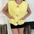 Düğme Detay Triko Yelek Sarı