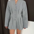 Düğme Detaylı Ceket Elbise Gri