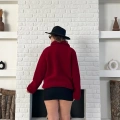 Düğme Detaylı Cepli Peluş Kaban Bordo