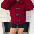 Düğme Detaylı Cepli Peluş Kaban Bordo