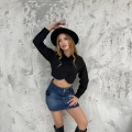 Düğme Detaylı Crop Gömlek Siyah