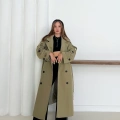 Düğme Detaylı Oversize Trençkot Haki