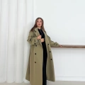 Düğme Detaylı Oversize Trençkot Haki