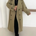 Düğme Detaylı Oversize Trençkot Haki