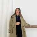Düğme Detaylı Oversize Trençkot Haki