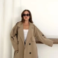 Düğme Detaylı Oversize Trençkot Krem