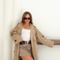 Düğme Detaylı Oversize Trençkot Krem
