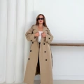 Düğme Detaylı Oversize Trençkot Krem