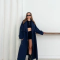 Düğme Detaylı Oversize Trençkot Lacivert