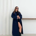 Düğme Detaylı Oversize Trençkot Lacivert