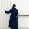 Düğme Detaylı Oversize Trençkot Lacivert