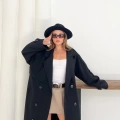 Düğme Detaylı Oversize Trençkot Siyah