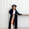 Düğme Detaylı Oversize Trençkot Siyah