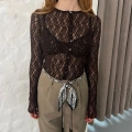 Düğmeli Transparan Bluz Acı Kahve