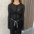Düğmeli Transparan Bluz Siyah