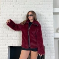 Fermuar Detaylı Velura Kürk Bordo