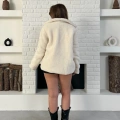 Fermuarlı Cep Detaylı Peluş Ceket Krem