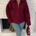 Fermuarlı Kaşe Kısa Ceket Bordo