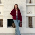 Fermuarlı Kaşe Kısa Ceket Bordo