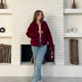 Fermuarlı Kaşe Kısa Ceket Bordo