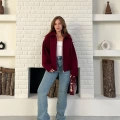 Fermuarlı Kaşe Kısa Ceket Bordo