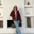 Fermuarlı Kaşe Kısa Ceket Kahverengi
