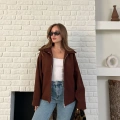 Fermuarlı Kaşe Kısa Ceket Kahverengi