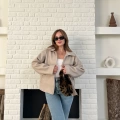 Fermuarlı Kaşe Kısa Ceket Krem