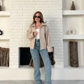 Fermuarlı Kaşe Kısa Ceket Krem