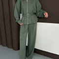 Fermuarlı Kemer Detaylı İkili Takım Yeşil