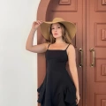 Fırfır Detaylı Askılı Elbise Siyah
