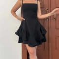 Fırfır Detaylı Askılı Elbise Siyah