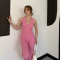 Fitilli Kumaş Sırt Dekolteli Takım Pembe