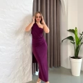 Flarlı Drapeli Sandy Elbise Mor