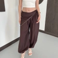 Fular Detaylı Şalvar Pantolon Kahve