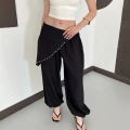 Fular Detaylı Şalvar Pantolon Siyah