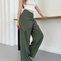 Fular Zımba Detaylı Keten Pantolon Yeşil
