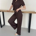 Gofre Kumaş İkili Takım Kahve