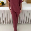 Gofre Kumaş Pantolonlu Takım Mürdüm