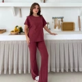 Gofre Kumaş Pantolonlu Takım Mürdüm