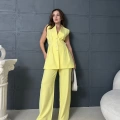 Gold Düğme Double Kumaş Takım Sarı