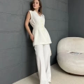 Gold Düğme Double Kumaş Takım Beyaz