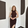 Halter Yaka Bel Detaylı Yırmaçlı Sandy Elbise Kahve
